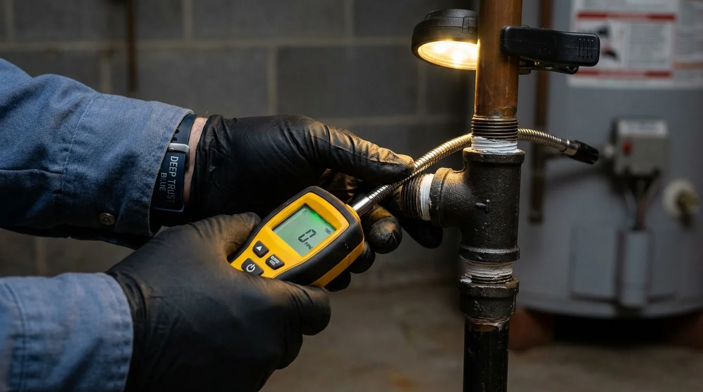 Gas leak detection with electronic sniffer by Johns Plumbing LLC in Adrian