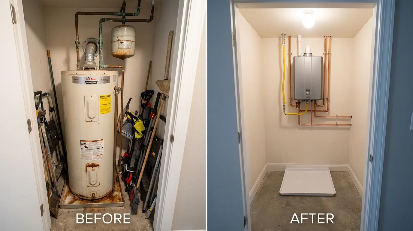 Tank water heater versus wall-mounted tankless unit comparison for Adrian, MO homeowners